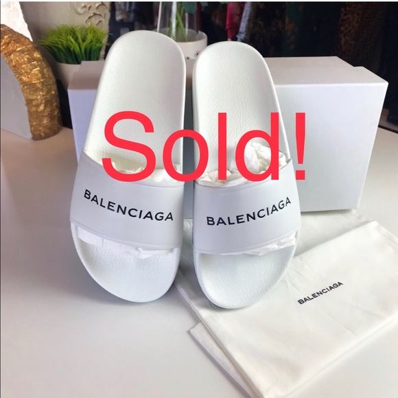 Balenciaga Shoes - Auth Balenciaga Leather & Rubber Slides White